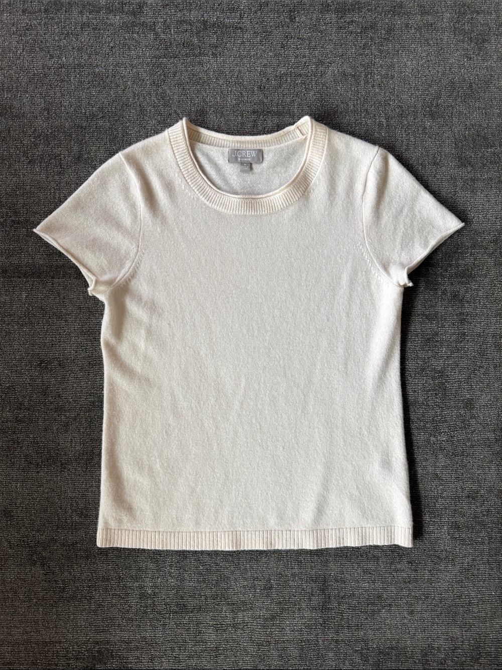 J. Crew Relaxed Cashmere Tee T-Shirt Sweater Ivory Cream Short Sleeve Basic - M